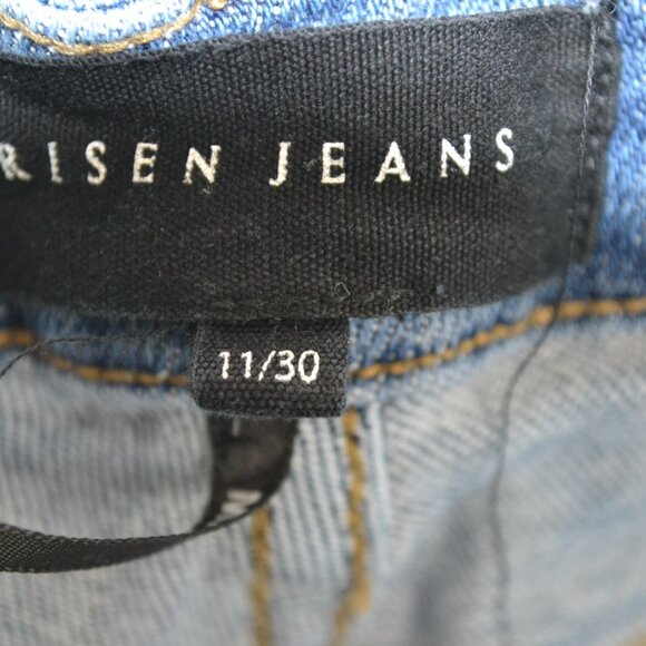 Risen Jeans Womens 11/30 Blue Distressed Frayed Hem High Rise Straight Leg Blue - Picture 8 of 9